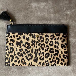 J.Crew Cheetah Print Clutch Leather Purse Zip Pouch Handbag